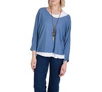 Zaif & Hari New Women's Ladies Italian Fine Knit Long Sleeve Glitter Trim 2 in 1 Necklace Top Blouse (12-14, Denim Blue)