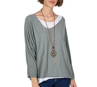 Zaif & Hari New Women's Ladies Italian Fine Knit Long Sleeve Glitter Trim 2 in 1 Necklace Top Blouse (8-10, Khaki)