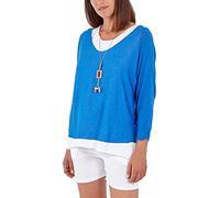 Zaif & Hari New Women's Ladies Italian Fine Knit Long Sleeve Glitter Trim 2 in 1 Necklace Top Blouse (8-10, Royal Blue)