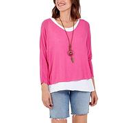 Zaif & Hari New Women's Ladies Italian Fine Knit Long Sleeve Glitter Trim 2 in 1 Necklace Top Blouse (8-10, Fuchsia)