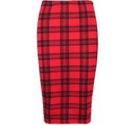 Zaif & Hari New Women's Ladies Printed Stretchy Pencil Bodycon Wiggle MIDI Skirt Plus Size 8-26 (L/XL (UK 16-18), Red Tartan)