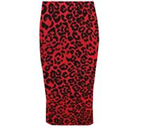 Zaif & Hari New Women's Ladies Printed Stretchy Pencil Bodycon Wiggle MIDI Skirt Plus Size 8-26 (M/L (UK 12-14), Red Leopard)