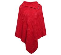 Zaif & Hari Woman Coller 3 Buttons Cape Shawl Wrap Cabel Knitted Sweater Jumper Ladies Poncho One Size 8-26 (Red, XL UK 16-18)