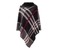 Zaif & Hari Woman Coller 3 Buttons Cape Shawl Wrap Cabel Knitted Sweater Jumper Ladies Poncho One Size 8-26 (One size UK(8-26), Black Tartan print)