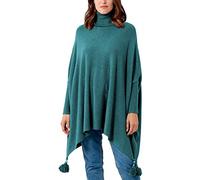 Zaif & Hari Women Ladies Hi Neck Batwing Tassels Poncho Fine Knitted Winter Shawl Jumper Top One Size Fits 10-28 (One Size 8-28, Teal)