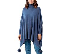 Zaif & Hari Women Ladies Hi Neck Batwing Tassels Poncho Fine Knitted Winter Shawl Jumper Top One Size Fits 10-28 (One Size 8-28, Denim Blue)