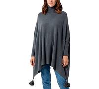 Zaif & Hari Women Ladies Hi Neck Batwing Tassels Poncho Fine Knitted Winter Shawl Jumper Top One Size Fits 10-28 (One Size 8-28, Dark Grey)