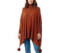 Zaif & Hari Women Ladies Hi Neck Batwing Tassels Poncho Fine Knitted Winter Shawl Jumper Top One Size Fits 10-28 (One Size 8-28, Rust)