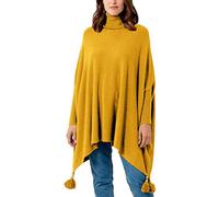 Zaif & Hari Women Ladies Hi Neck Batwing Tassels Poncho Fine Knitted Winter Shawl Jumper Top One Size Fits 10-28 (One Size 8-28, Mustard)