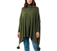 Zaif & Hari Women Ladies Hi Neck Batwing Tassels Poncho Fine Knitted Winter Shawl Jumper Top One Size Fits 10-28 (One Size 8-28, Khaki)