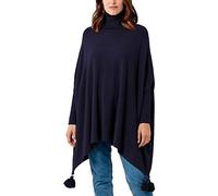 Zaif & Hari Women Ladies Hi Neck Batwing Tassels Poncho Fine Knitted Winter Shawl Jumper Top One Size Fits 10-28 (One Size 8-28, Navy)