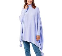 Zaif & Hari Women Ladies Hi Neck Batwing Tassels Poncho Fine Knitted Winter Shawl Jumper Top One Size Fits 10-28 (One Size 8-28, Sky Blue)