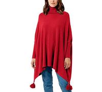 Zaif & Hari Women Ladies Hi Neck Batwing Tassels Poncho Fine Knitted Winter Shawl Jumper Top One Size Fits 10-28 (One Size 8-28, Red)