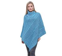 Zaif & Hari Womens 3 Button Poncho Cable Knitted Scarf Winter Cape Shawl Jumper Ladies Cardigan One Size (8-22) Teal