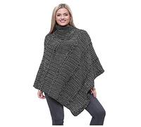 Zaif & Hari Womens 3 Button Poncho Cable Knitted Scarf Winter Cape Shawl Jumper Ladies Cardigan One Size (8-22) Charcoal