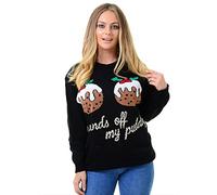 Zaif & Hari Womens Christmas Reindeer Santa Bear Rudolph 3D Xmas Tree Pudding Novelty Xmas Jumper (XXL 20-22, Hands Off My Puds-Black)