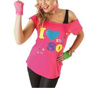 Zaif & Hari Womens I Love The 80s Baggy T Shirt Off Shoulder Ladies Retro Pop Star Top Fancy Dress Size 8-26 (UK M/L 12-14, Fuchsia)