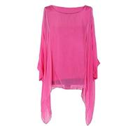Zaif & Hari Womens Italian Silk Batwing Plain Tunic Top Ladies Plus Size Kaftan Quirky Blouse Short Sleeve Dress Shirt (One Size 8-20) Fuschia