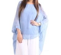 Zaif & Hari Womens Italian Silk Batwing Plain Tunic Top Ladies Plus Size Kaftan Quirky Blouse Short Sleeve Dress Shirt (One Size 8-20) Sky Blue