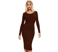 Zaif & Hari Womens Ladies Celebrity Inspired Long Sleeve Bodycon Midi Calf Length Dress Plus Size UK 8-26 (Brown, M/L (UK 12-14))