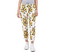 Zaif & Hari Womens Ladies Daisy Sunflower Print Italian Trousers Casual Joggers Jogging Bottoms Pants (20-22, Sunflower Yellow, Numeric_20)