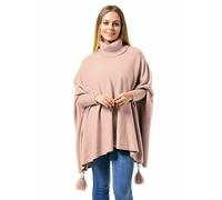 Zaif & Hari Womens Ladies Polo Neck Knitted Cable Chunky Pullover Poncho Jumper Shawl Top (One Size 8-26, Baby Pink)