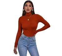 Zaif & Hari® Womens Plain Long Sleeves Polo Neck Top Ladies Turtle Neck Plain Roll Neck Jumper Top Size 8-26 Rust 16/18
