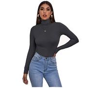 Zaif & Hari® Women's Polo Roll Neck Long Sleeve Turtle Neck Jumper - Ladies Plain Mockneck Casual Top (Charcoal, 20-22)