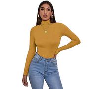 Zaif & Hari® Women's Polo Roll Neck Long Sleeve Turtle Neck Jumper - Ladies Plain Mockneck Casual Top (Mustard, 24-26)