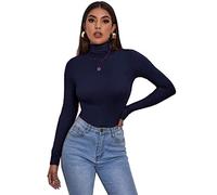 Zaif & Hari® Women's Polo Roll Neck Long Sleeve Turtle Neck Jumper - Ladies Plain Mockneck Casual Top (Navy, 24-26)