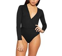 Zaif & Hari Womens Wrap Over V Neck Plunge Bodysuit Long Sleeve Leotard Plus Size 8-22 (Black, 20-22)
