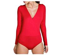 Zaif & Hari Womens Wrap Over V Neck Plunge Bodysuit Long Sleeve Leotard Plus Size 8-22 (Red, 20-22)