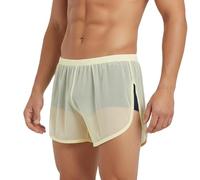 ZAIGELUO Mens See Through Shorts Sexy Mesh Underwear Large Split Side Boxer Loose Lounge Breathable Underpants 2XL Yellow