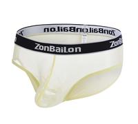 ZAIGGUT Mens Sexy Underwear Mesh See Through Breathable Shorts Soft Loose Briefs with Bulge Pouch for Man, Yellow*1, XXL