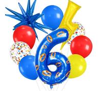 Zailo 40-inch Red, Blue and Yellow Number large Balloons with Exploding Stars and Lightning, Cartoon Hedgehog Birthday Decorations, Video Game Themed Balloons for Boys Birthday Party (Number 6)