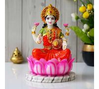 ZainArtistry Lakshmi Mata Marble Dust Statue/Laxmi Idol for Home Temple Statue Sitting on Lotus Flower (10.5 Inch)