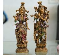 ZainArtistry Radha Krishna Statue Couple Statue God of Lovers, Temple Gifts for Mother Handmade Radha Krishna Copper Finish Divine Love