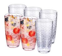 ZAINCA 20-ounce Plastic Tumblers, Acrylic Drinking Glasses High-Balls, set of 6 Clear Reusable Plastic Cups, Hammered Style Stackable, BPA-Free, Shatter-Proof, Dishwasher-Safe