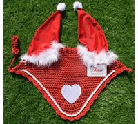 Zainee Sports Costume for Horses Red Love Hearts Pom Pom Fluffy Horse Fly Bonnet Net Hat Hood Mask Fly Veil Gift Holiday Birthday Party Headwear (RED, COB)