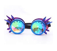 ZAIQUN Kaleidoscope Glasses Steampunk Goggles Rivet Steampunk Windproof Mirror Vintage Gothic Rave Rainbow Crystal Lenses Glasses