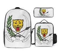 Zaire Republic National Emblem Printed School Backpack Set Lunch Bag And Pencil Case 3-Piece School Bags Teens Girls Boys Primary Junior Middle Water Resistant Lightweight Bookbag Travel Rucksack