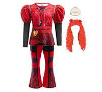 ZaisuiFun Descendants The Rise of Red Costume Children with Wig Girls Red Cosplay Outfits Halloween Fancy Dress 116-122 (Tag 120)