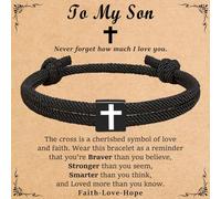 ZaisuiFun Men Adjustable Rope Cross Bracelet, Bible Verses Milanese Rope Faith Bracelet Black Boy Christian Wristband, One Size, no gemstone