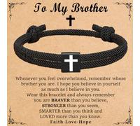 ZaisuiFun Men Adjustable Rope Cross Bracelet, Bible Verses Milanese Rope Faith Bracelet Black Boy Christian Wristband, One Size, no gemstone