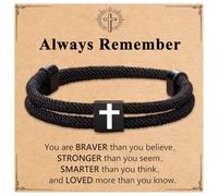 ZaisuiFun Men Adjustable Rope Cross Bracelet, Bible Verses Milanese Rope Faith Bracelet Black Boy Christian Wristband, One Size, Polyester, no gemstone