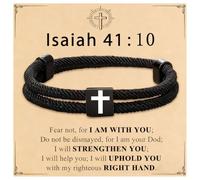 ZaisuiFun Men Adjustable Rope Cross Bracelet, Bible Verses Milanese Rope Faith Bracelet Black Boy Christian Wristband, One Size, Polyester, no gemstone