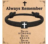 ZaisuiFun Men Adjustable Rope Cross Bracelet, Bible Verses Milanese Rope Faith Bracelet Black Boy Christian Wristband, One Size, no gemstone