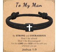 ZaisuiFun Men Adjustable Rope Cross Bracelet, Bible Verses Milanese Rope Faith Bracelet Black Boy Christian Wristband, One Size, 醋酸纤维, no gemstone