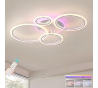 ZAITINZ Dimmable LED Ceiling Lights with Remote Control,50W Flush Mount Lighting Fixture with 4 White Rings,Chandeliers Ceiling Light for Living Room Bedroom Lounge Dinning Room(3000-6000k)