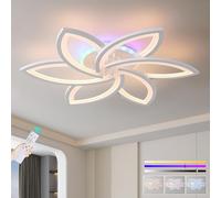 ZAITINZ LED Ceiling Light Dimmable, 50W Flush Ceiling Lights with Remote Control, RGB Color Changing, 3000-6000K, Flower Flush Ceiling Lamp for Bedroom Living Room Kitchen Game Room,White